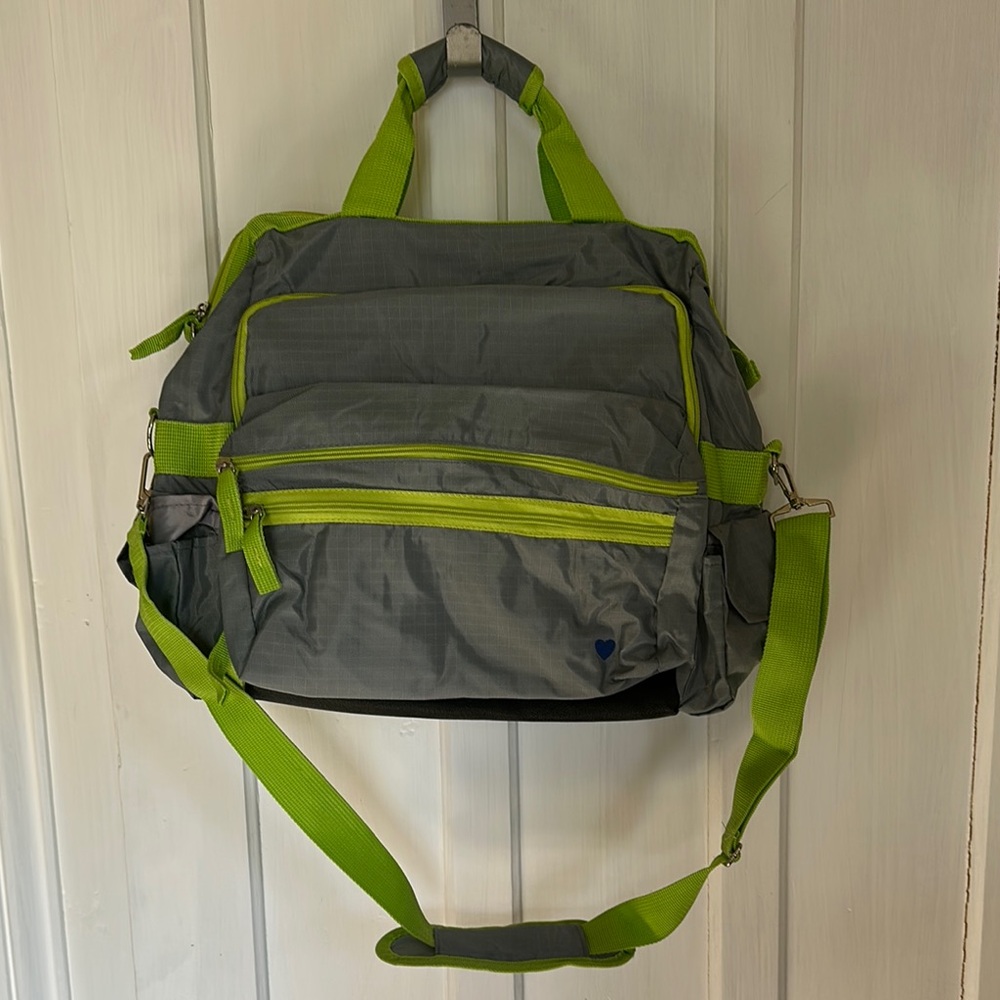 Nurse Mates Gray and Green Travel Bag with Sporty Design